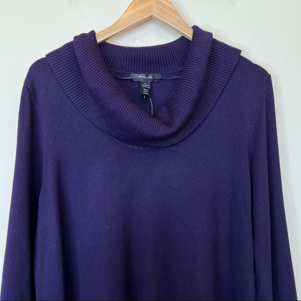Style & Co purple cowl neck rib knit long sleeve shift sweater dress large NEW - Picture 2 of 8
